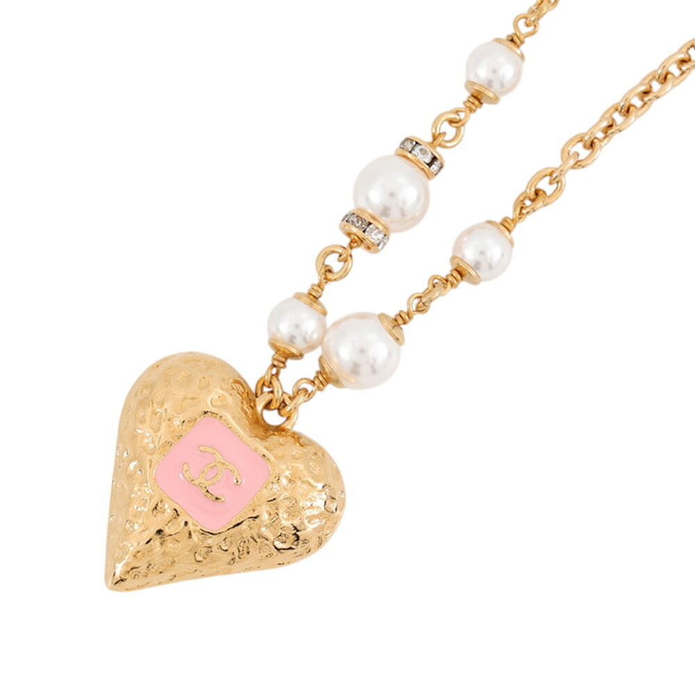 Chanel Necklace Coco Mark Heart Faux Pearl Rhinestone B23K CHANEL NECKLACE